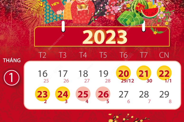 Lịch nghỉ Tết Nguyên đán Quý Mão 2023